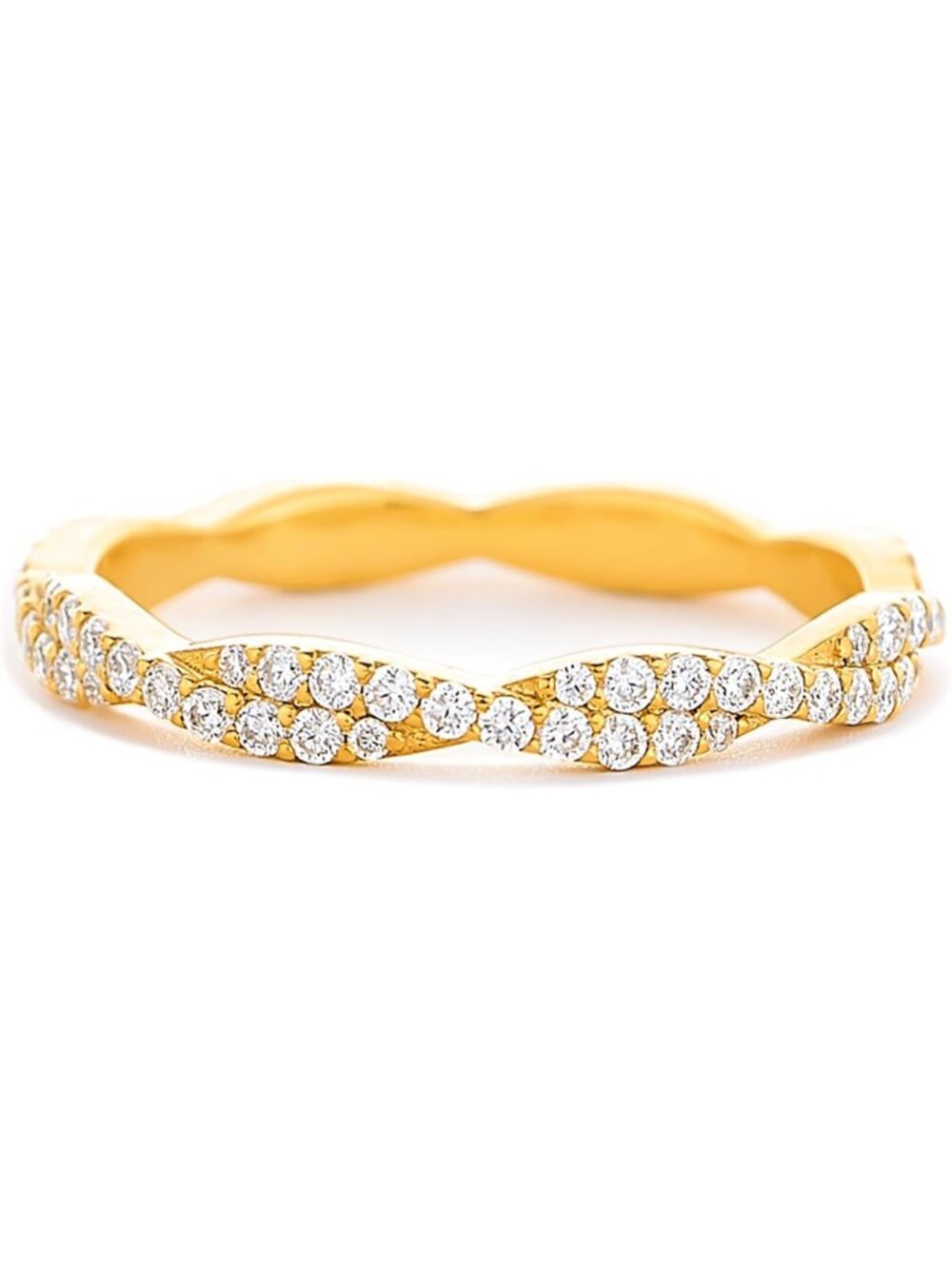 Gold Plated Eternity Band Ring for Women, Stackable Twist Wavy Wedding Ring